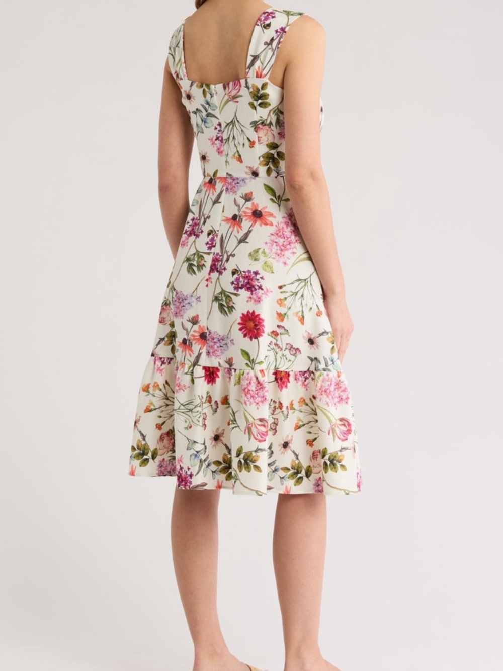 Eliza J Cream Floral Midi Dress with Pink & Green Accents - Picture 2 of 10